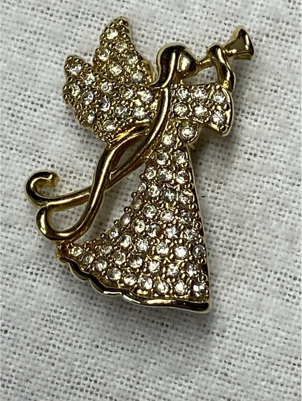 Monet Angel Brooch Pin Gold Tone Rhinestones Signed Vintage
